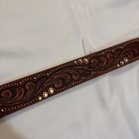 Brighton Rhinestone Detailed Tooled Leather Belt